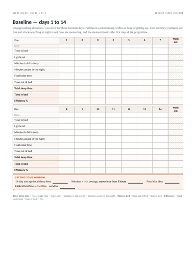 Page 3: baseline sleep diary sheet